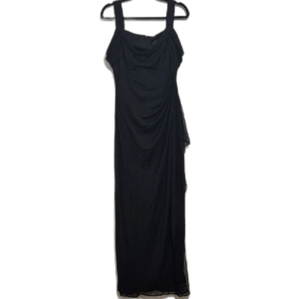 Alex Evenings Black Formal Maxi Dress Gown 12 Sheer Mesh Overlay Whimsical - Picture 2 of 11